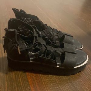 Free people zip back platform sandals with buckle